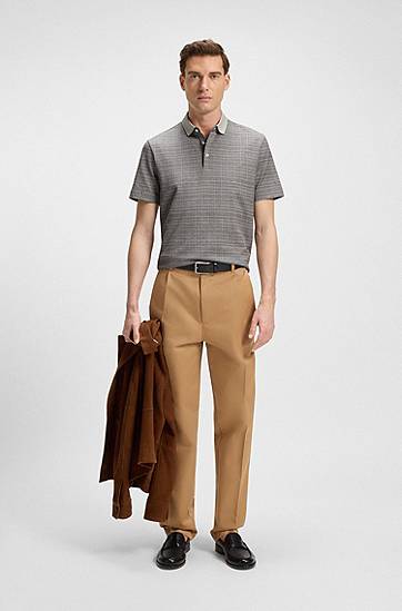 Поло тениска BOSS Grid Pattern Mercerized Cotton Polo Shirt Бежово | 50543402, 1