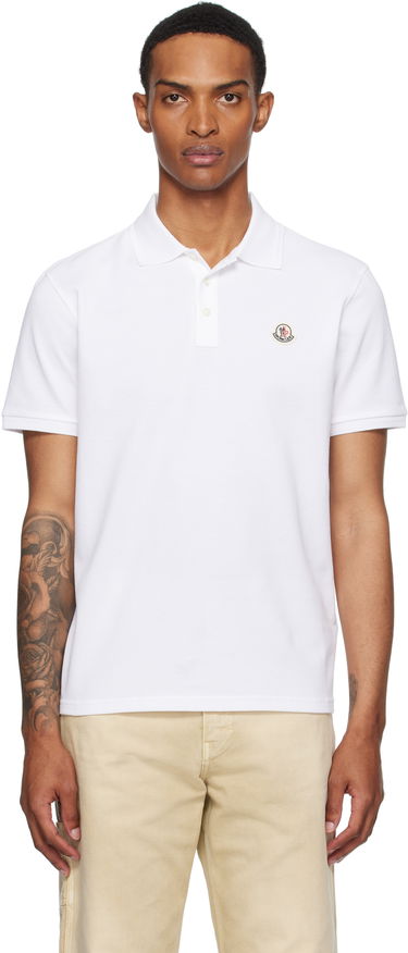 Поло тениска Moncler Moncler Logo Patch Cotton Piquet Polo Бяло | K20918A0001484556, 0