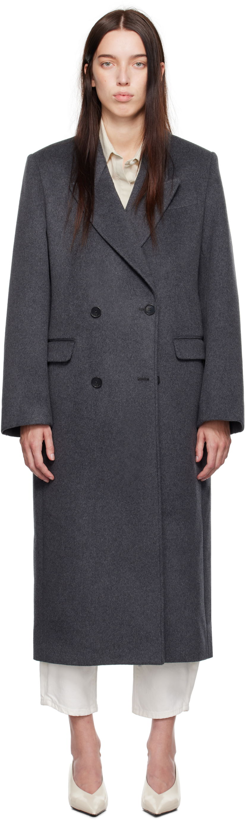 Палта CALVIN KLEIN Brushed Wool Double-Breasted Coat Сиво | 81WL576-QJ6