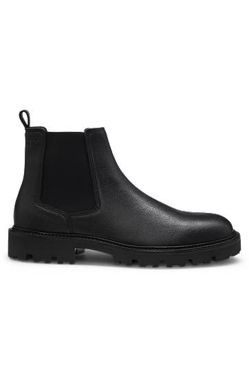 Палта BOSS Grained Leather Chelsea Boots with Lug Sole Черно | 50552573, 1