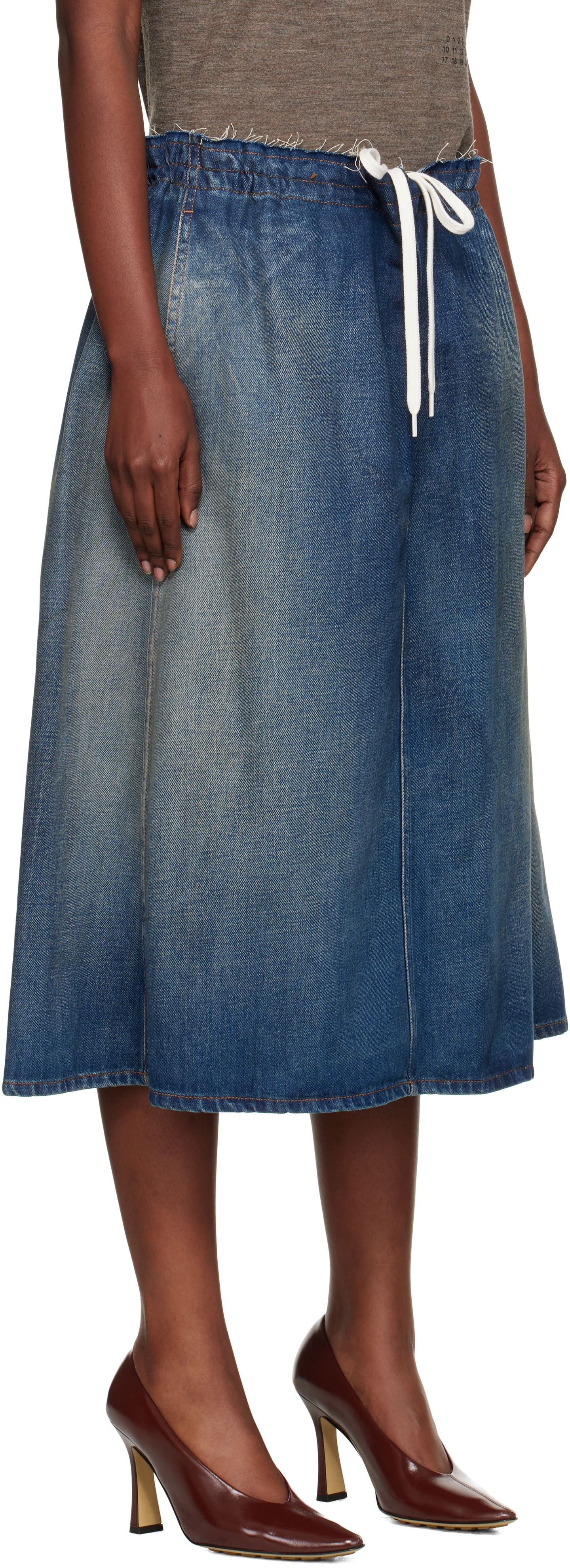 Пола Maison Margiela MM6 Maison Margiela Drawstring Denim Midi Skirt Синьо | S52MI0023 M30017, 1