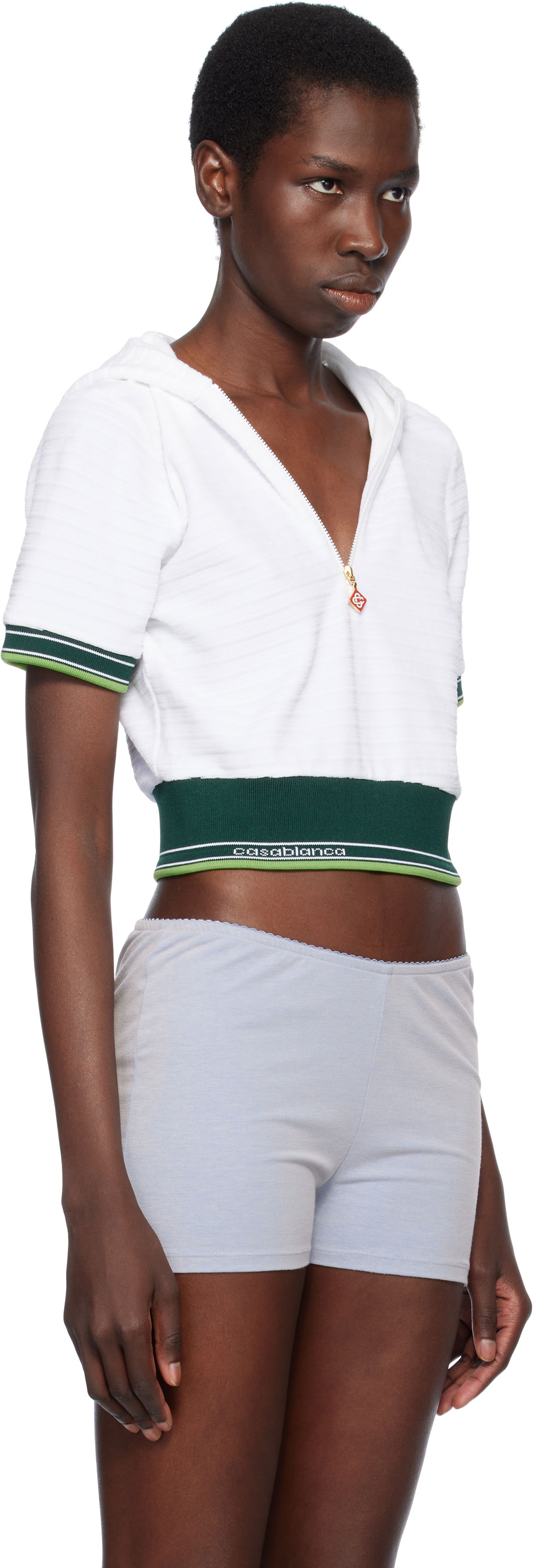 Суитчър Casablanca Casablanca Textured Velour Tennis Cropped Hoodie Бяло | WS25-JTP-354-01, 1