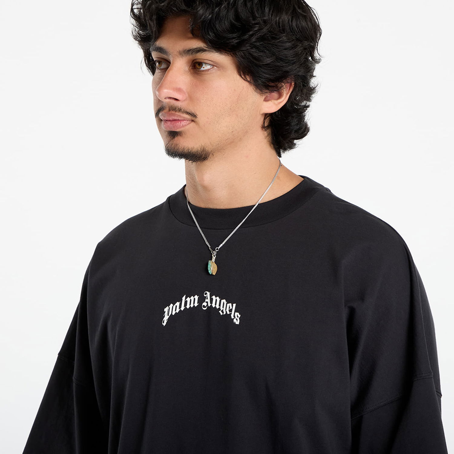 Тениска Palm Angels Palm Angels Back Curved Logo Over T-Shirt Черно | PMAA10BF25JER0011003, 1