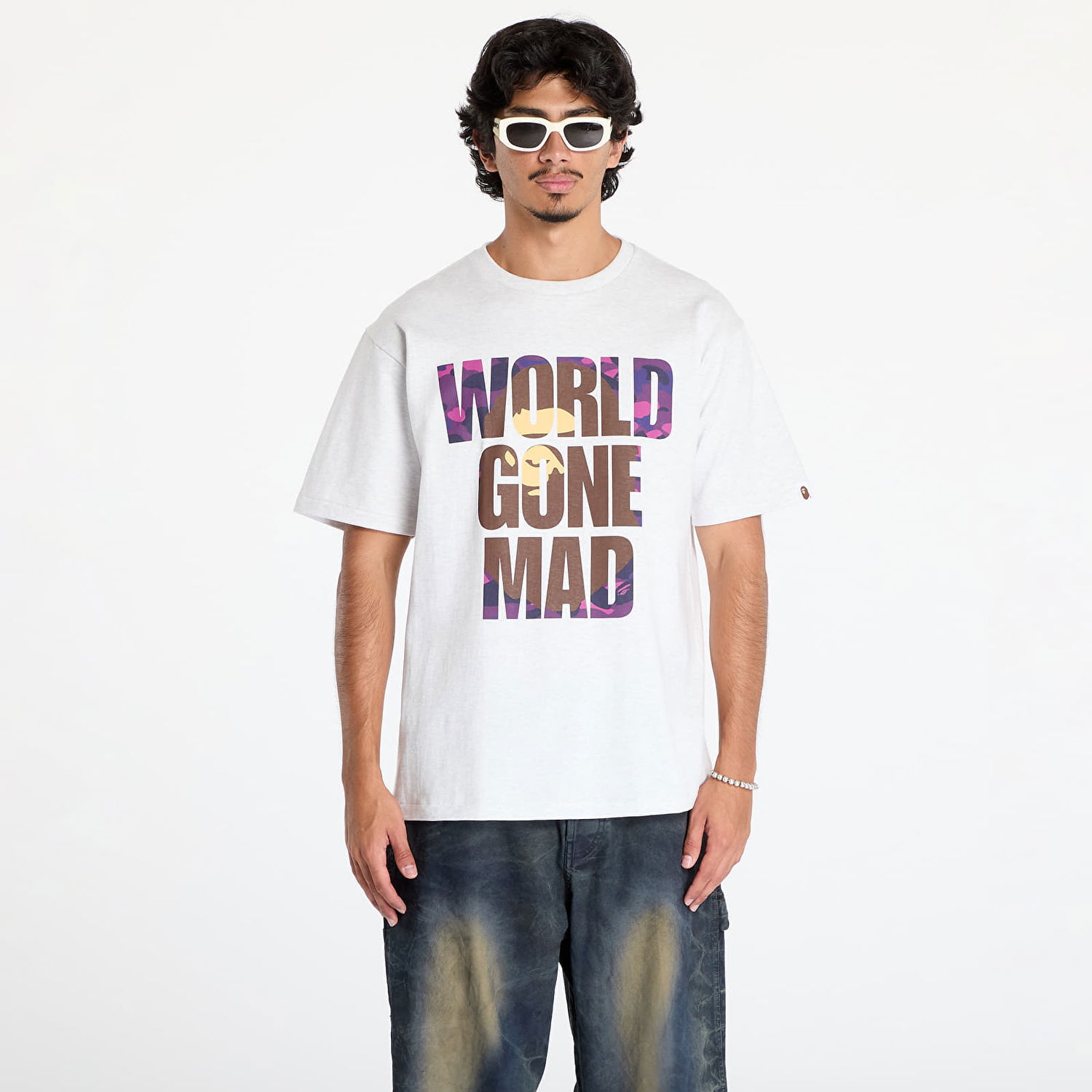 Тениска BAPE A BATHING APE Color Camo Wgm Ape Head Overlap T-Shirt Бяло | 001TEK801024M GRA, 0