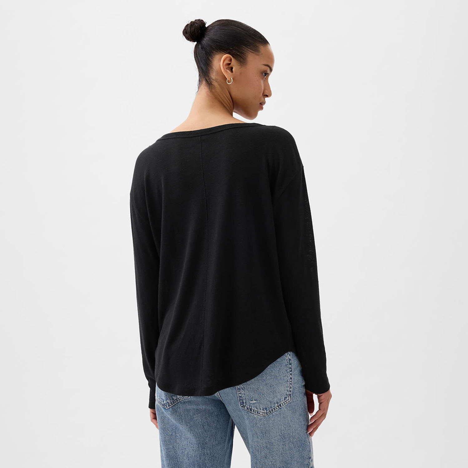 Тениска GAP Top Longsleeve Linen Blend Boatneck Top Black Черно | 878218-01, 1