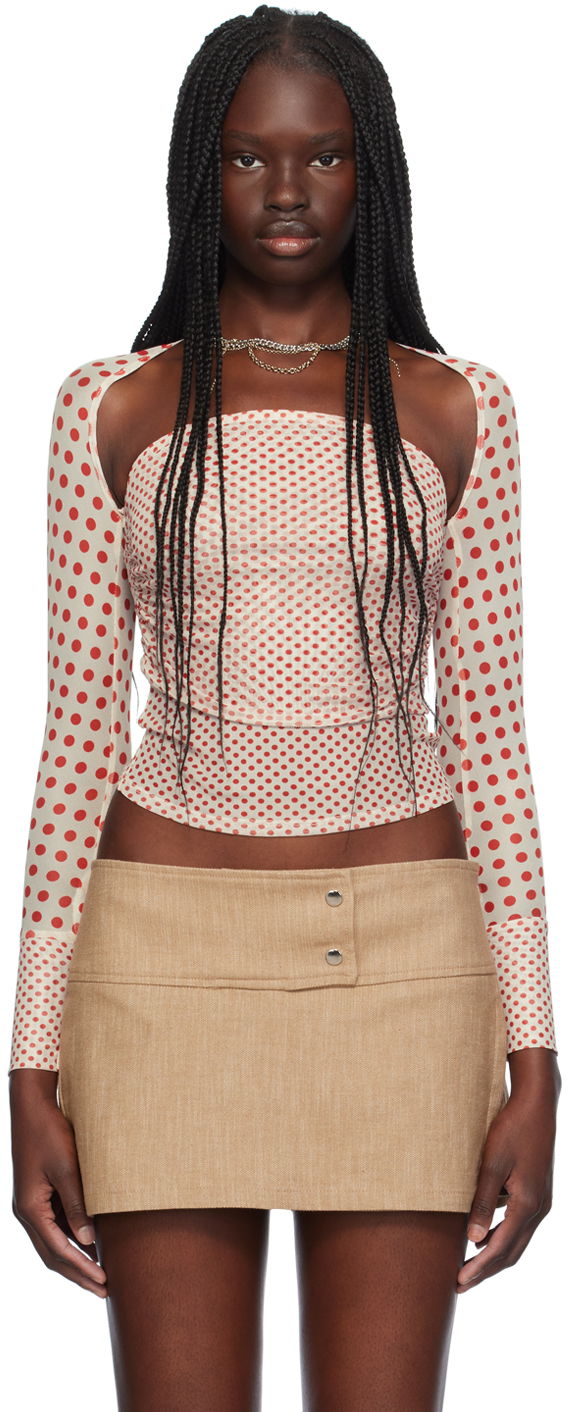 Пола Miaou Miaou Iris Polka Dot Long Sleeve T-Shirt Бежово | 7112PM2WPD, 0