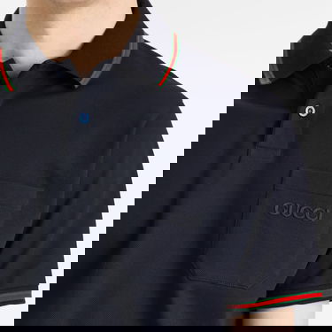 Поло тениска Gucci Stretch Cotton Polo Shirt with Web Detail Тъмно синьо | 795174-XJG5C-4330, 5