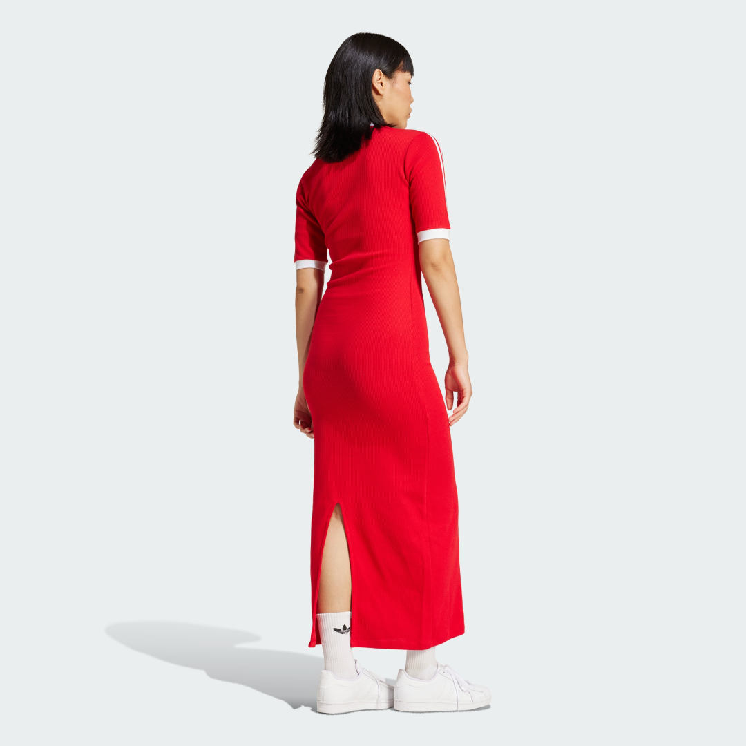 Pокля adidas Performance 3-Stripes Knit V-Neck Dress Червено | IY7217, 1