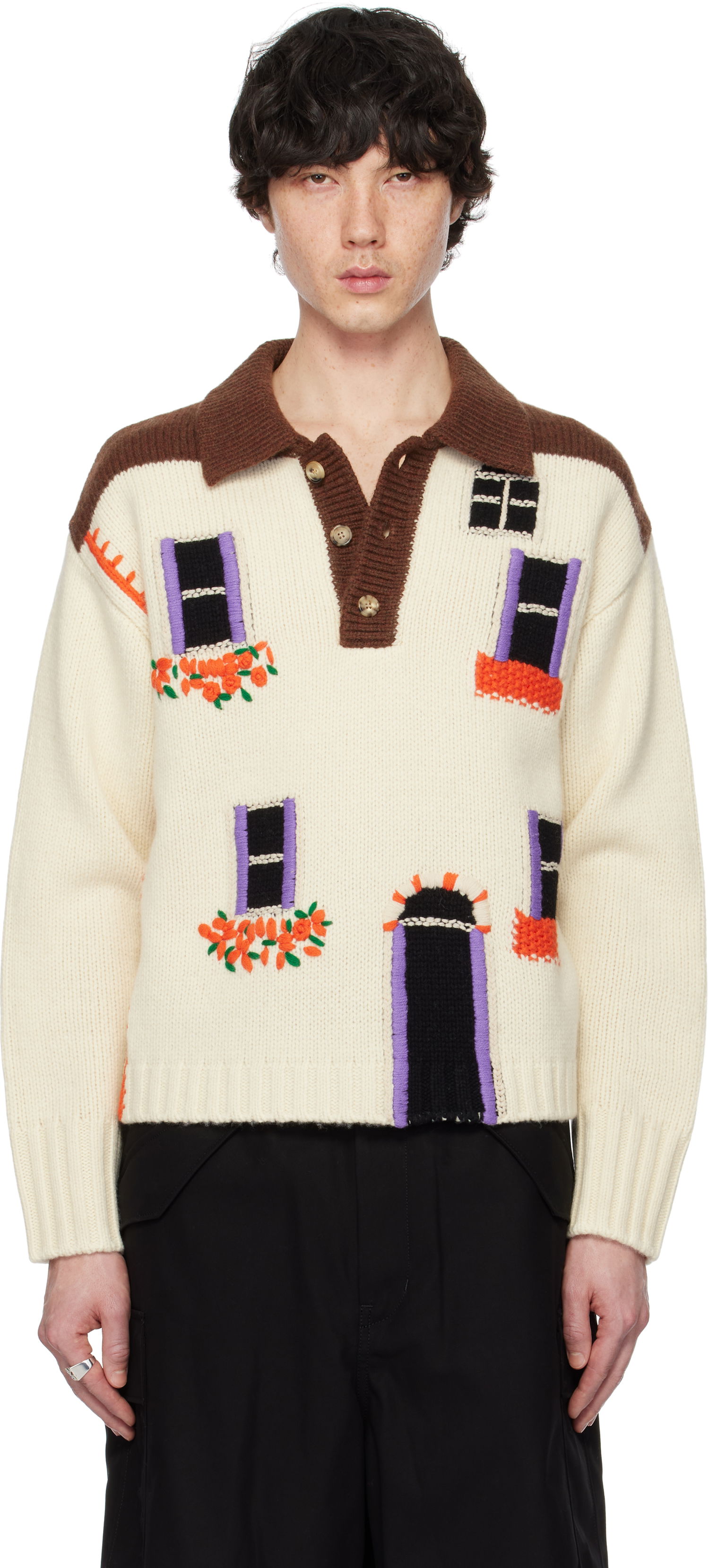 Пуловер JW Anderson JW Anderson House Intarsia Polo Sweater Многоцветен | KW1347-YN0413, 0