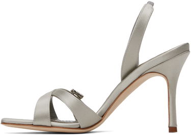 Грижа за обувките Manolo Blahnik Manolo Blahnik Ramisli Satin Heeled Slingback Sandals Сиво | 224-1700, 2