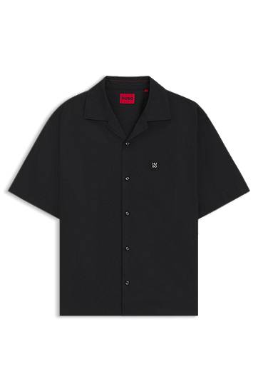 Риза BOSS Oversized-Fit Paper-Touch Cotton Shirt Черно | 50545326