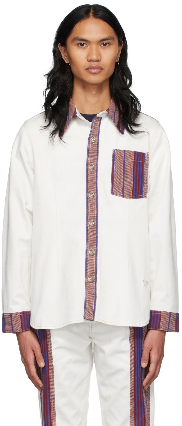 Риза Wales Bonner Keita Denim Shirt Бяло | MS22DE01-DE02-000, 0