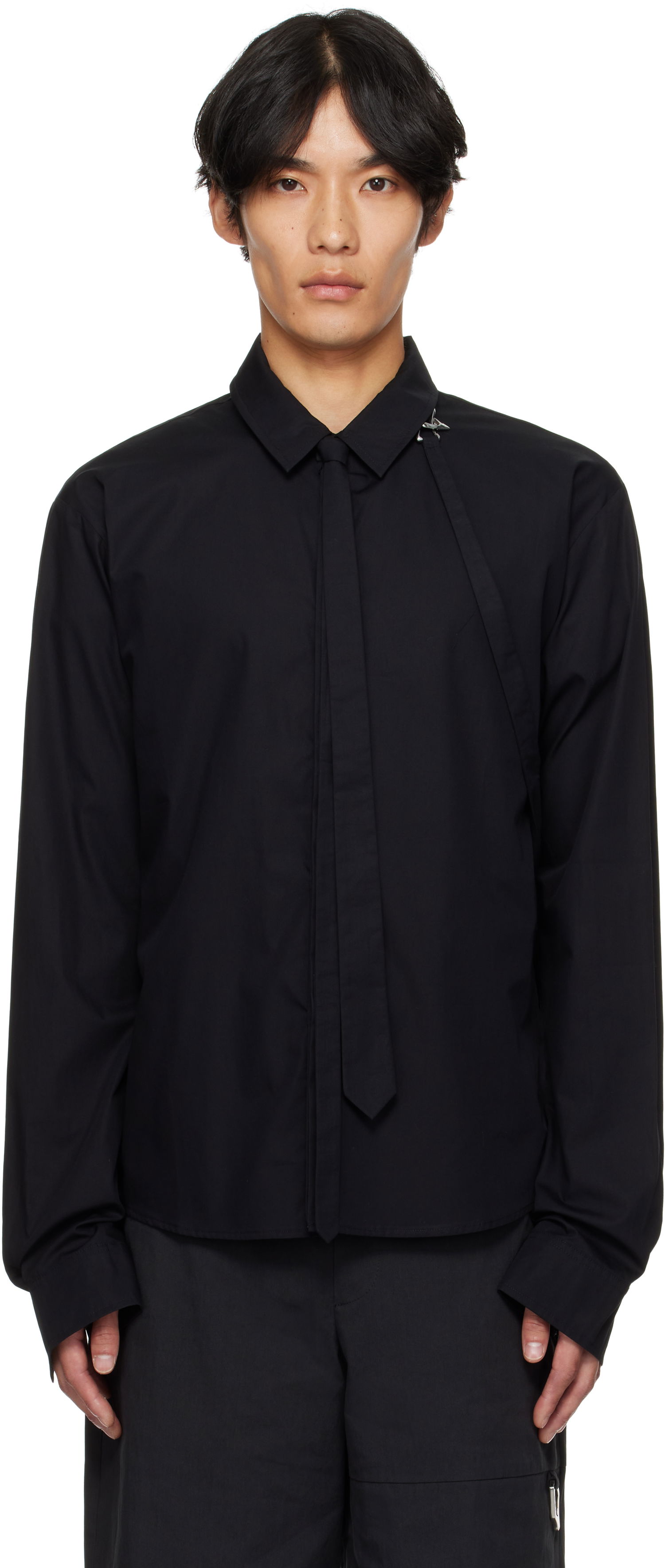 Риза HELIOT EMIL Spectra Strap-Detail Shirt Черно | PREAW25_M_05_067_BLK01, 0