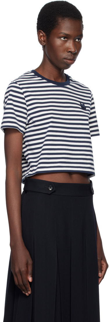 Съкратен топ MAISON KITSUNÉ Maison Kitsuné Fox Head Patch Striped Cropped T-Shirt Тъмно синьо | OW00110KJ0008, 1