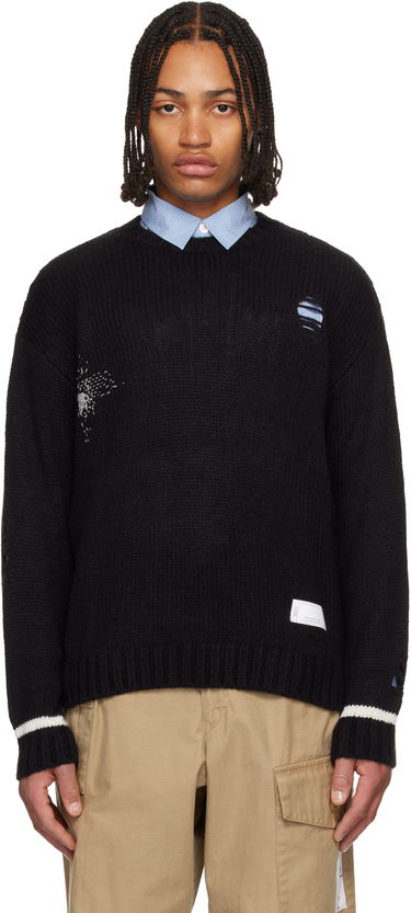 Пуловер Neighborhood Distressed Rib Knit Crewneck Sweater Черно | 252FUNH-KNM02, 0