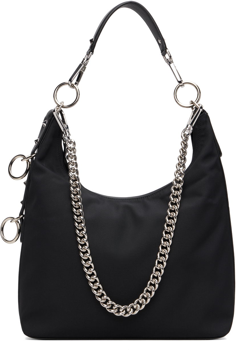 Дамска чанта R13 Small Chain-Link and Studded Hobo Bag Черно | R13WA062-A010