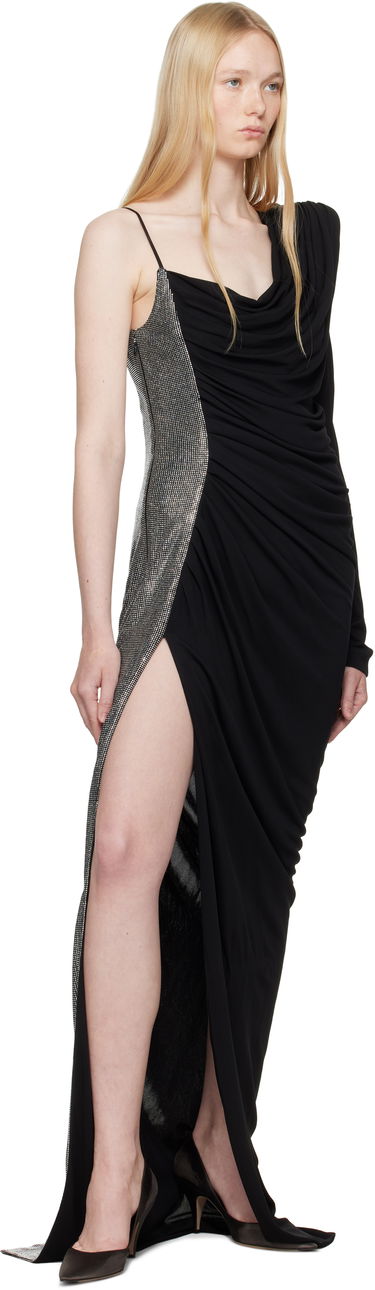 Pокля Balmain Balmain Draped Asymmetrical Two-Material Maxi Dress Черно | EF0RR965PD03, 3