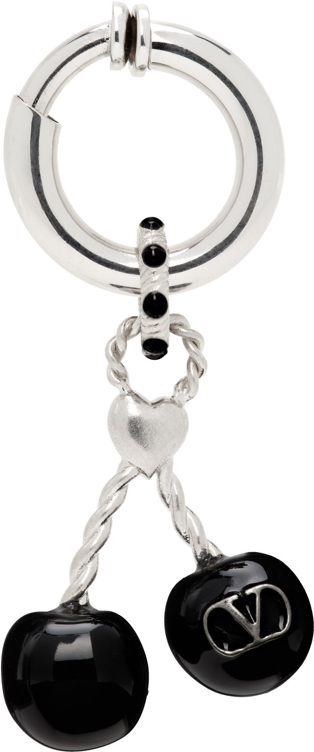 Valentino Garavani Chez Valentino Silver-Tone & Black Onyx Cherry Clip-On Single Earring
