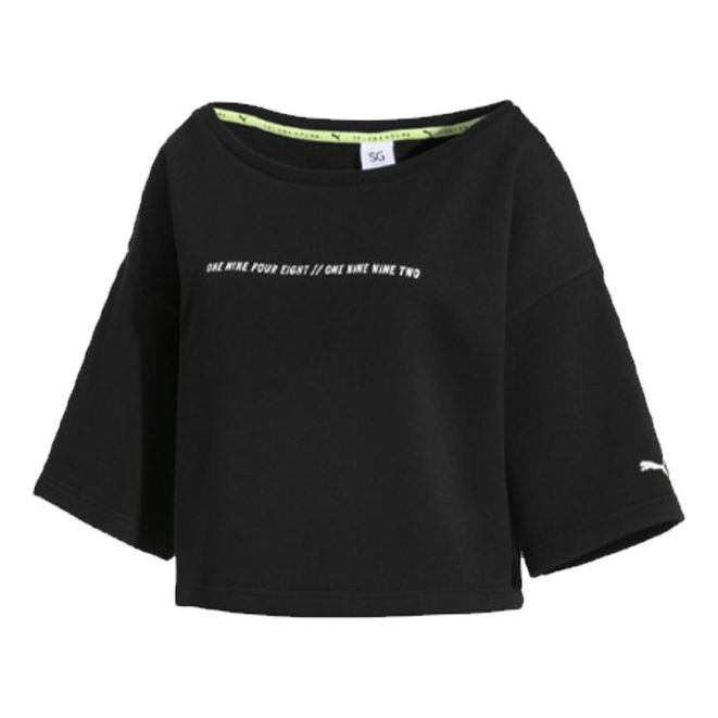 Съкратен топ Puma Puma Printing Cropped Crewneck Sweatshirt Черно | 579782-03