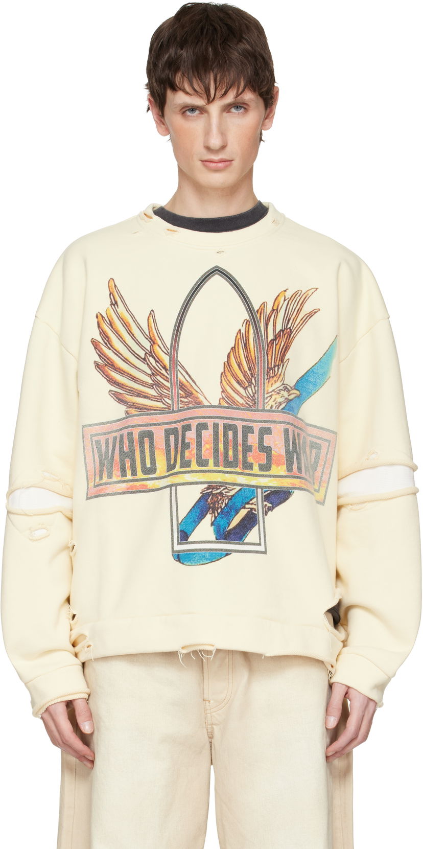 Суитчър Who Decides War Ribbon Tour Distressed Graphic Sweatshirt Бежово | 1110540019FW25
