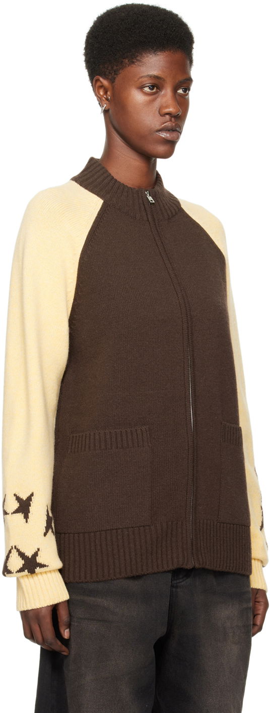 Пуловер We11done We11done Zip-Up Star-Intarsia Cardigan Кафяво | WD-KJ0-24-620-U-BR, 1