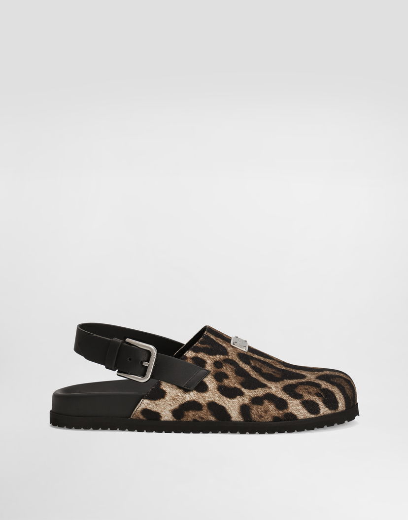 Кецове и обувки Dolce & Gabbana Dolce & Gabbana Canvas Leopard Print Mules with Back Strap Кафяво | A80465A6A87HY13M