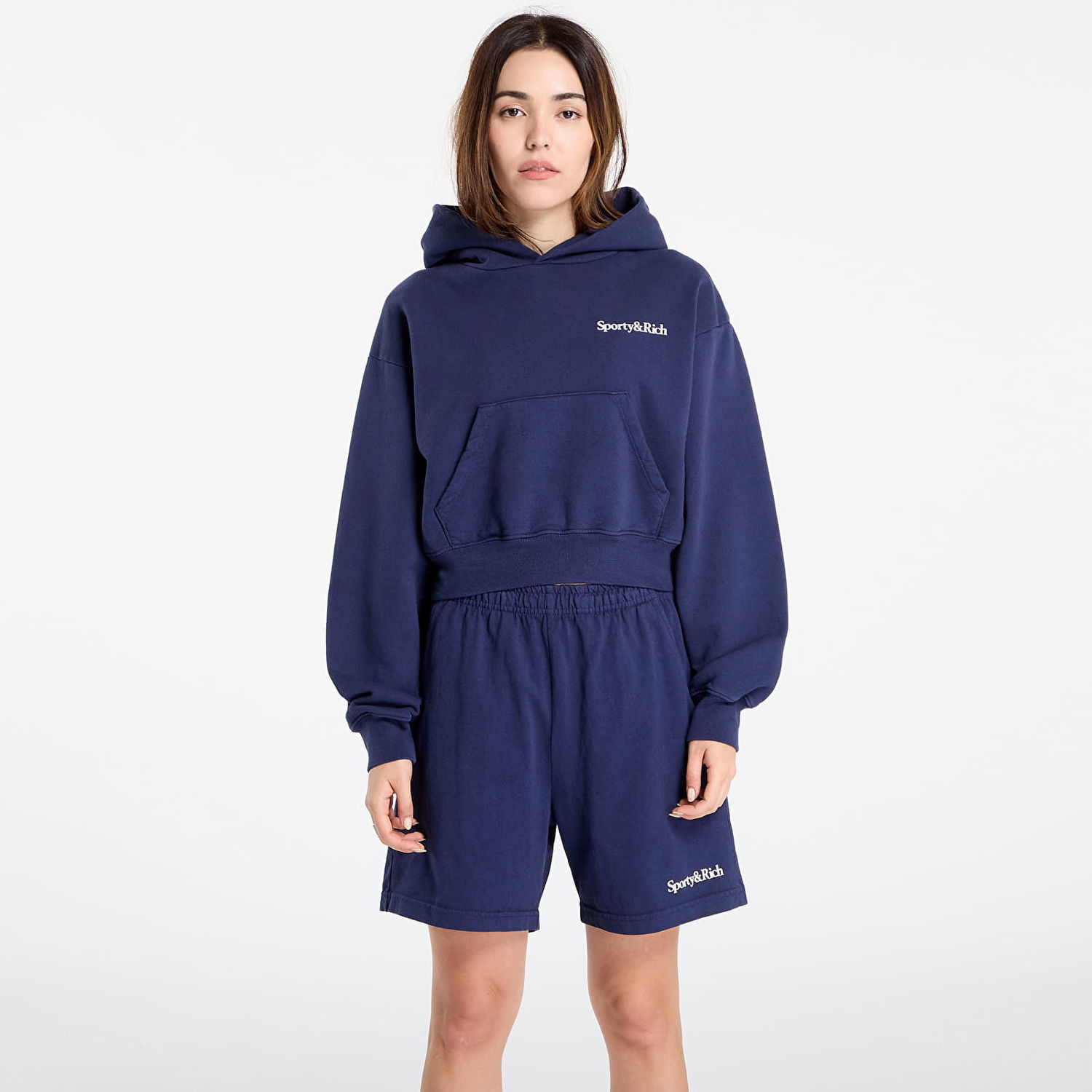 Суитчър Sporty & Rich Health is Wealth Cropped Hoodie Dark Navy Тъмно синьо | ST074602006BL106, 0