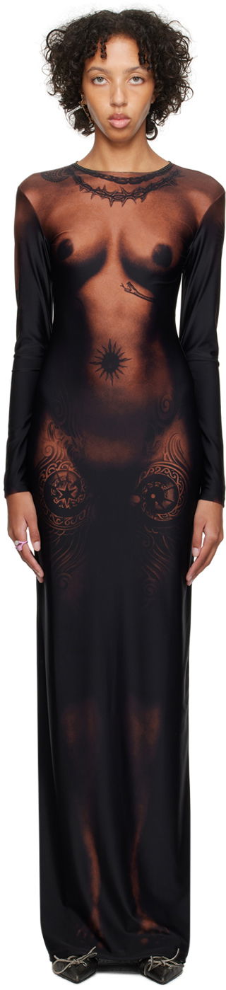 Pокля Jean Paul Gaultier Jean Paul Gaultier 'The Long Ebony Body Tattoo' Maxi Dress Черно | 23/15-F-RO069-J527-67, 0