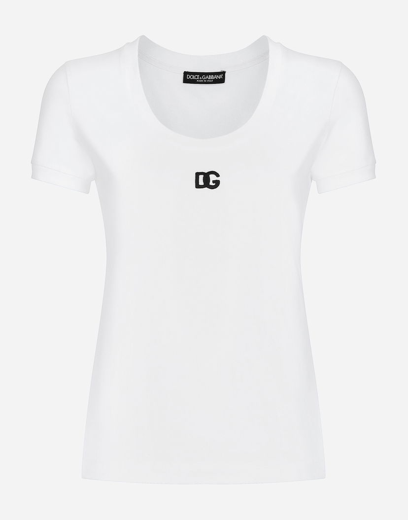 Тениска Dolce & Gabbana Jersey T-shirt With Dg Logo Бяло | F8U71ZFUEEYW0800