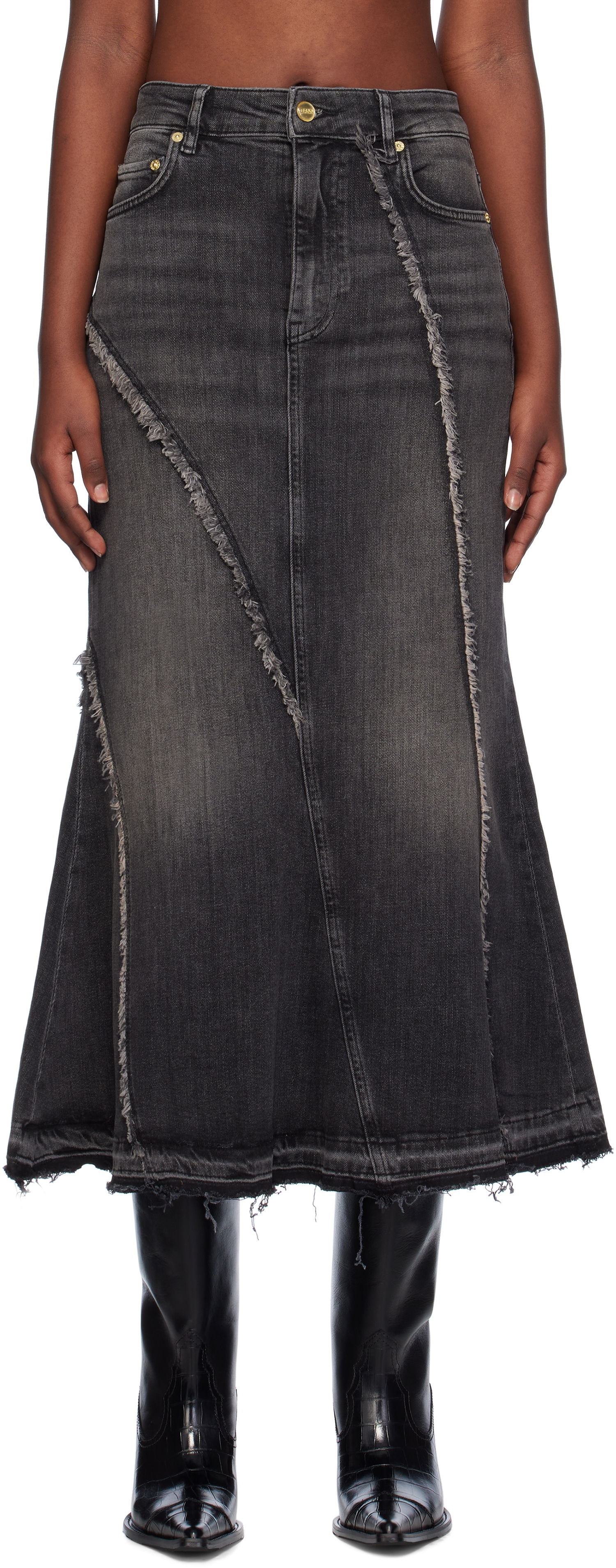 Пола GANNI Washed Denim Maxi Skirt Черно | J1533, 0