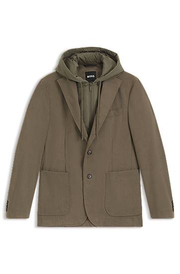 Яке BOSS Slim-fit jacket with integrated hoodie Зелено | 50549394, 0