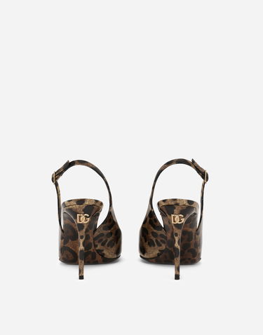 Кецове и обувки Dolce & Gabbana Polished Calfskin Leopard Print Slingbacks Кафяво | CG0621AM568HA93M, 2