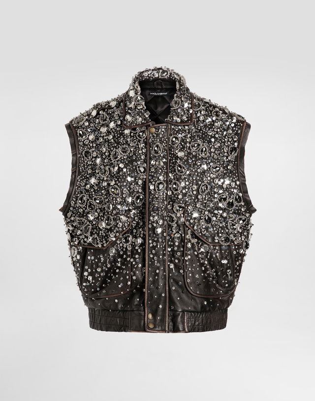 Dolce & Gabbana Vintage Leather Crystal-Embellished Vest
