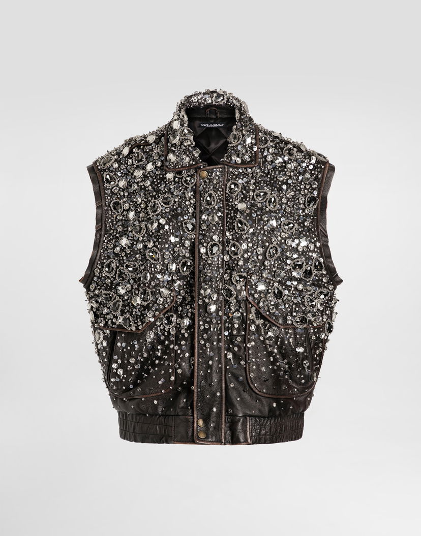 Жилетка Dolce & Gabbana Dolce & Gabbana Vintage Leather Crystal-Embellished Vest Черно | F7BD4ZGDDGAS8400