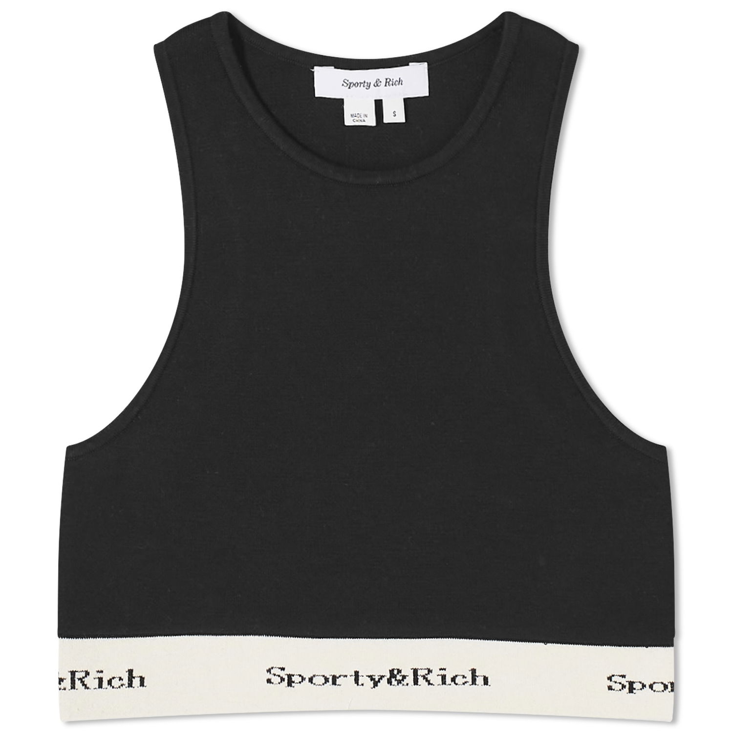 Потник Sporty & Rich Serif Logo Ribbed Cropped Tank Top Черно | LCAW233BK-BLK, 0