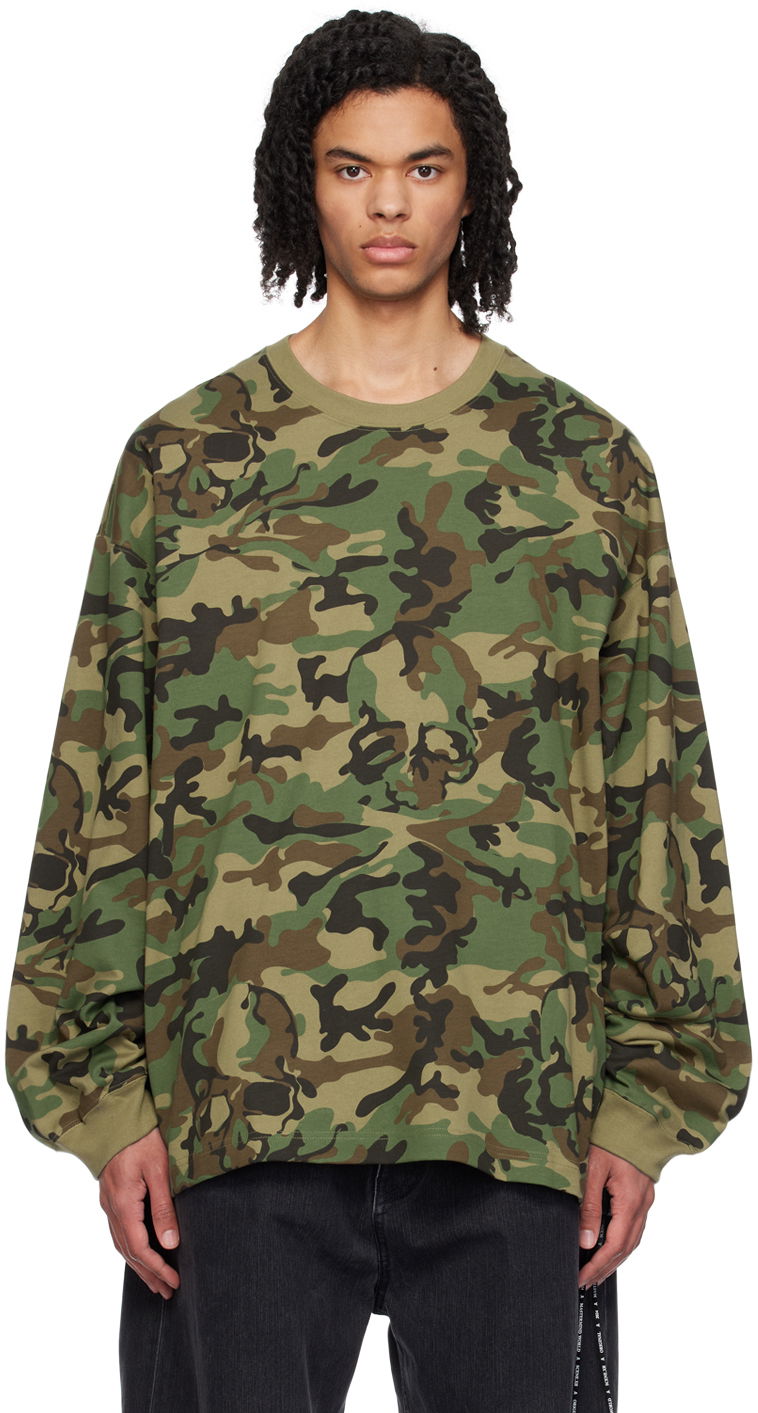 Тениска Mastermind WORLD Oversized Skull Camouflage Long Sleeve T-Shirt Зелено | MW24S12-TS080-010