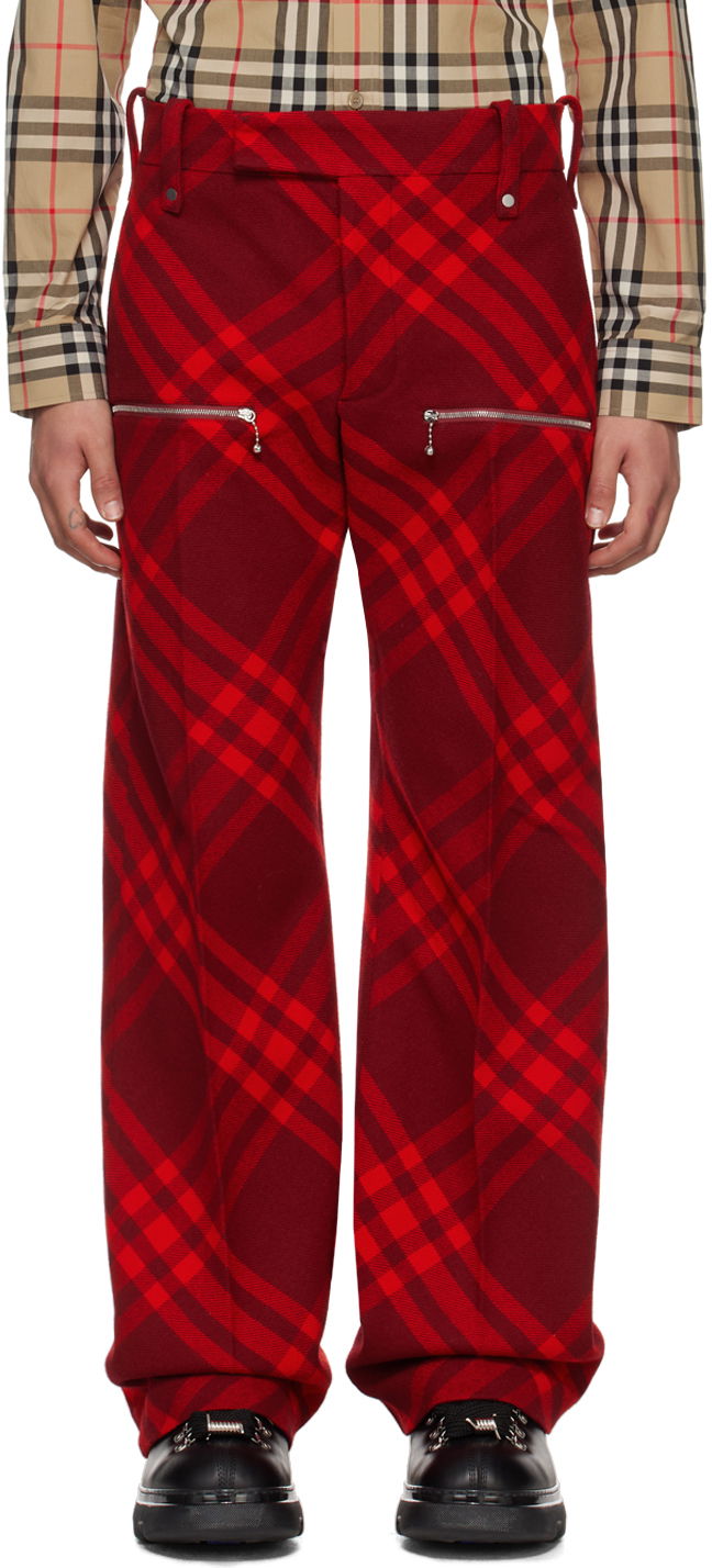 Панталони Burberry Check Trousers Червено | 8079154