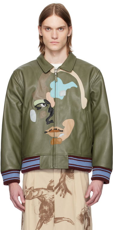 Яке бомбър KidSuper KidSuper Patchwork Face Leather Varsity Jacket Зелено | SS25-OW-05, 0