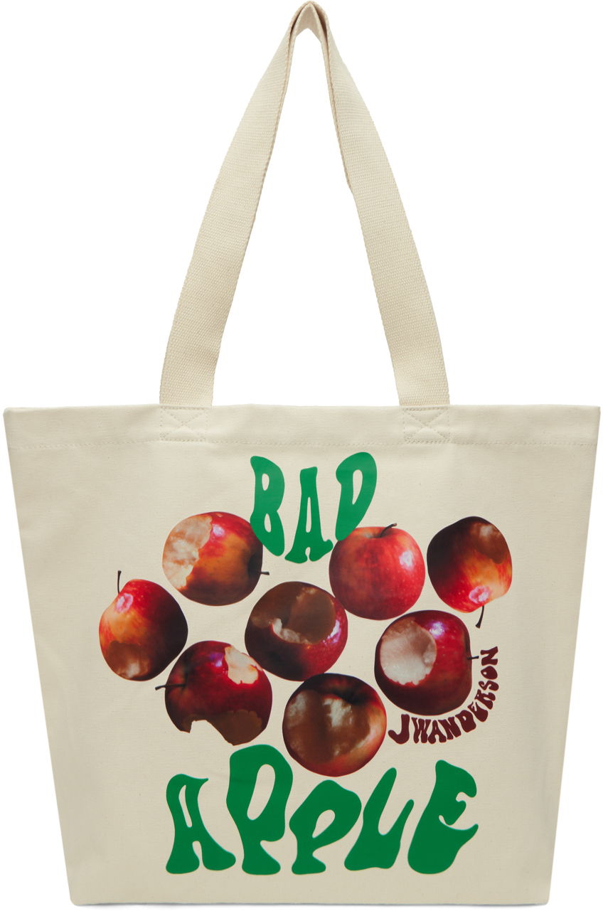 Голяма пазарска чанта JW Anderson JW Anderson Bad Apple Graphic Canvas Tote Bag Бежово | HB0498-FA0238, 0
