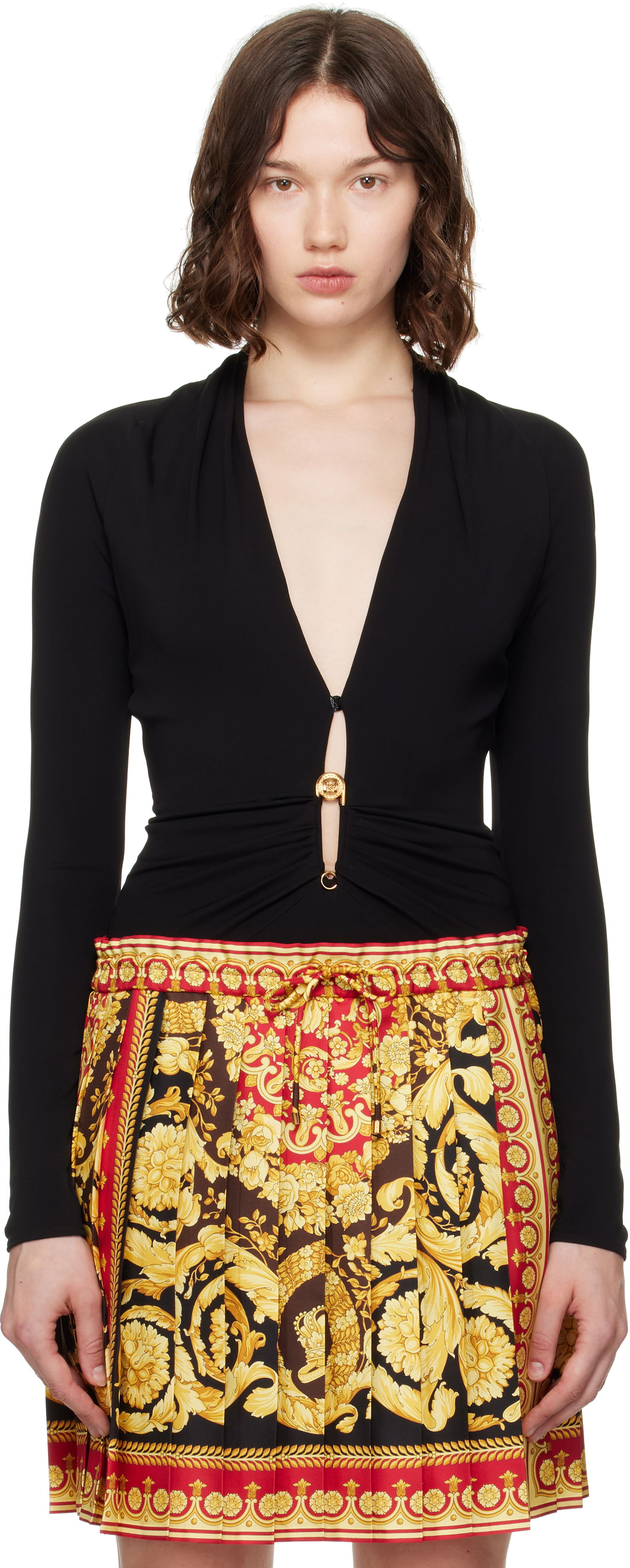 Облекло Versace Versace Safety Pin Draped Fitted Bodysuit Черно | 1021018_1A14475, 0