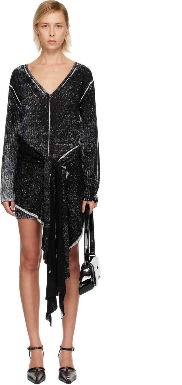 M-Egaknot Distressed V-Neck Tie-Front Minidress