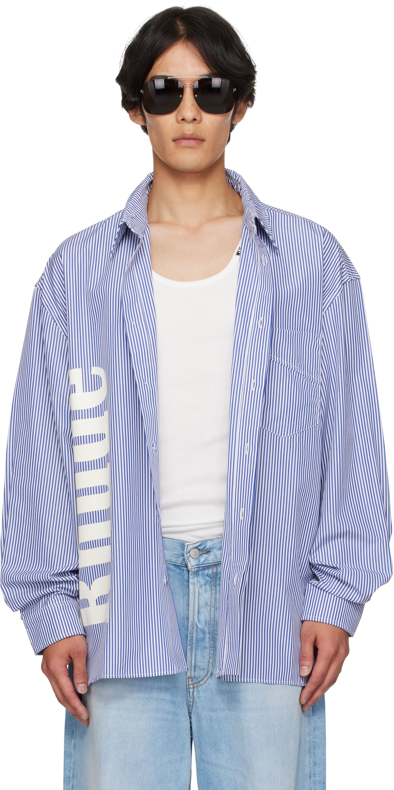 Риза Rhude Rhude Side Logo Long Sleeve Shirt Синьо | RHPF25SR10012, 0