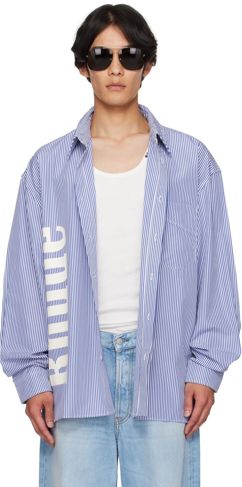 Риза Rhude Rhude Side Logo Long Sleeve Shirt Синьо | RHPF25SR10012