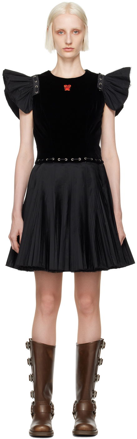 Pокля Chopova Lowena Velvet and Pleated Mini Dress Черно | 1255