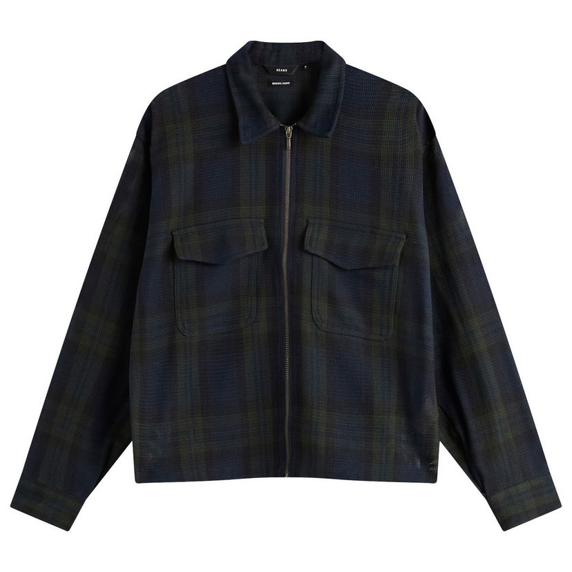 Яке BEAMS Mesh Check Shirt Jacket, Size Small Тъмно синьо | 1111-1286-147-79