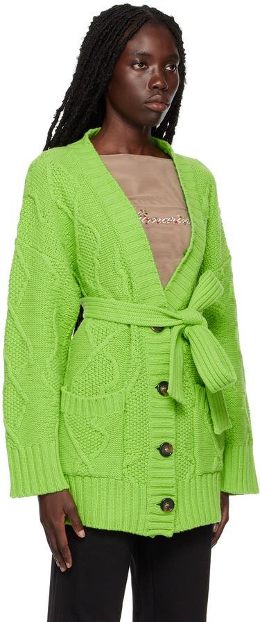 Яке Blumarine Faux Fur Collar Cable Knit Cardigan Зелено | 2 M220A, 3