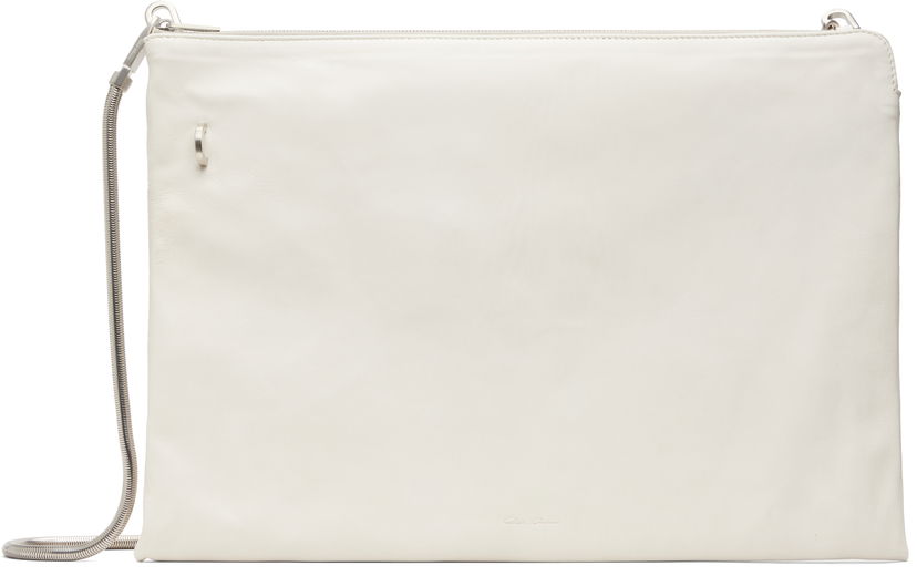 Чанта през рамо Rick Owens Concordians Leather Pouch with Silver-tone Chain Strap Бяло | RR02E1417 LBHH