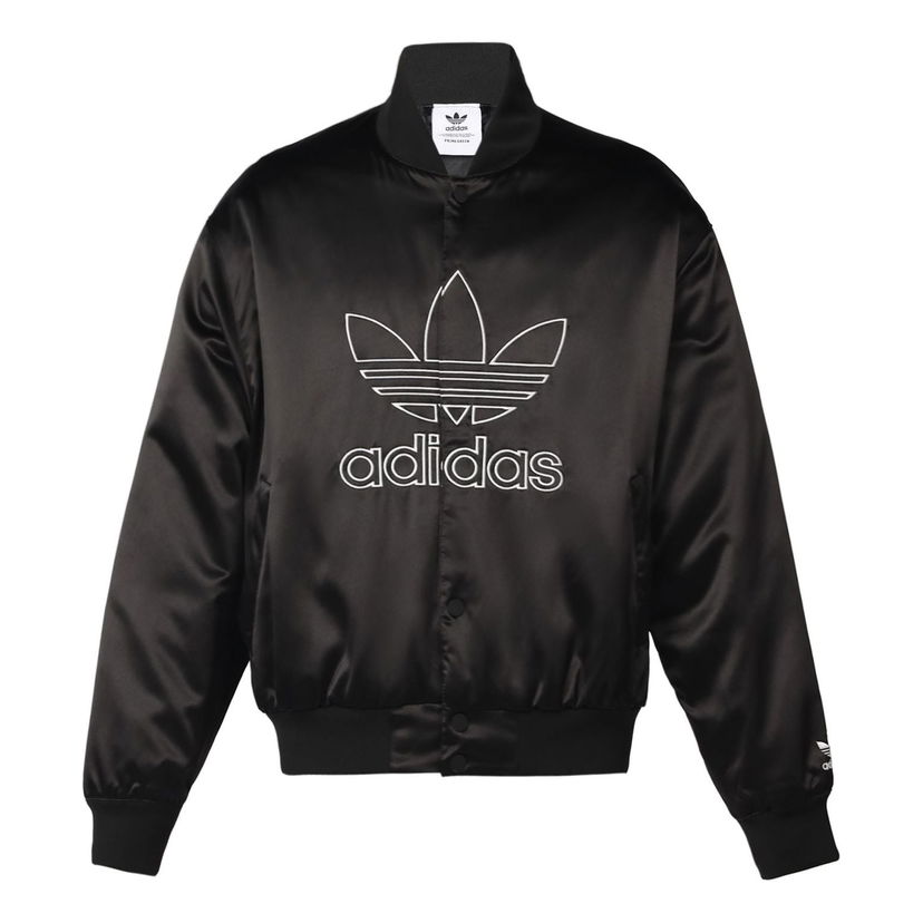 Яке бомбър adidas Originals Originals Large Logo Embroidered Satin Jacket Черно | H09165
