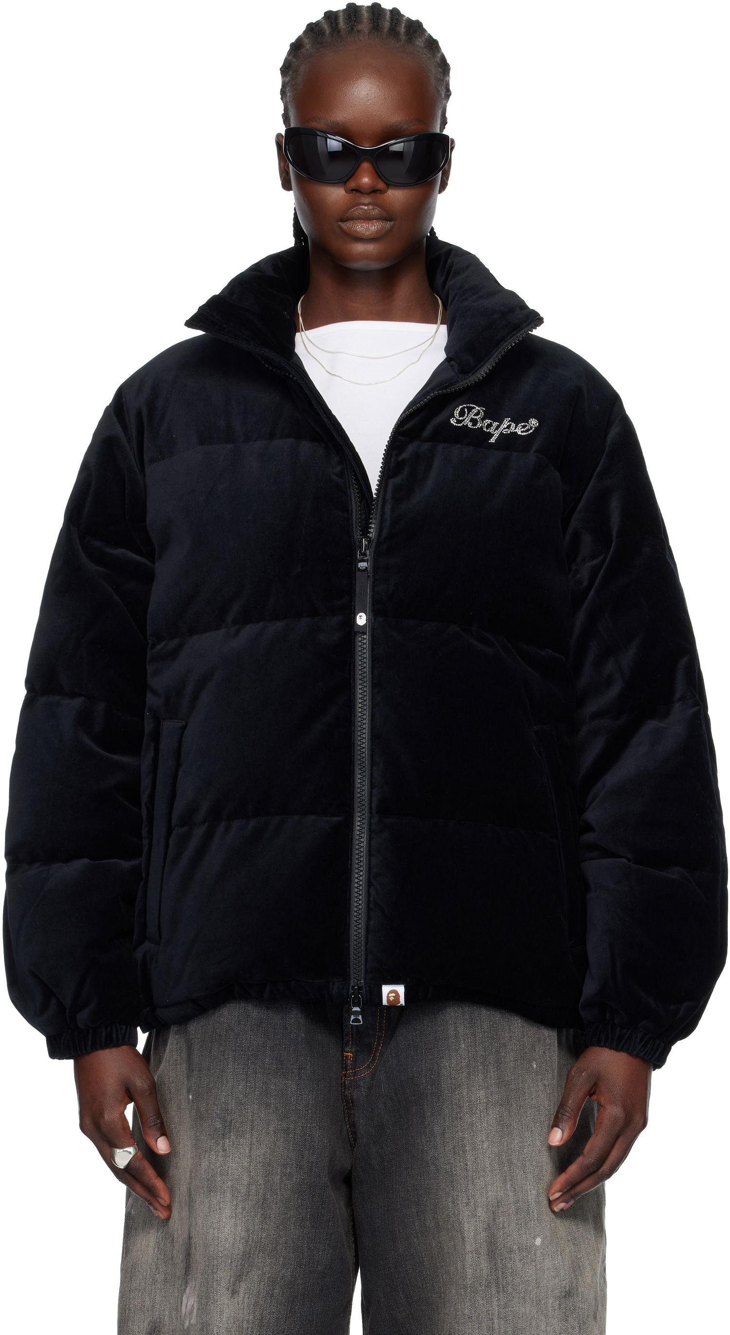 Пухо яке BAPE 'BAPE' Logo Velvet Down Jacket Черно | 001DNK802003L, 0