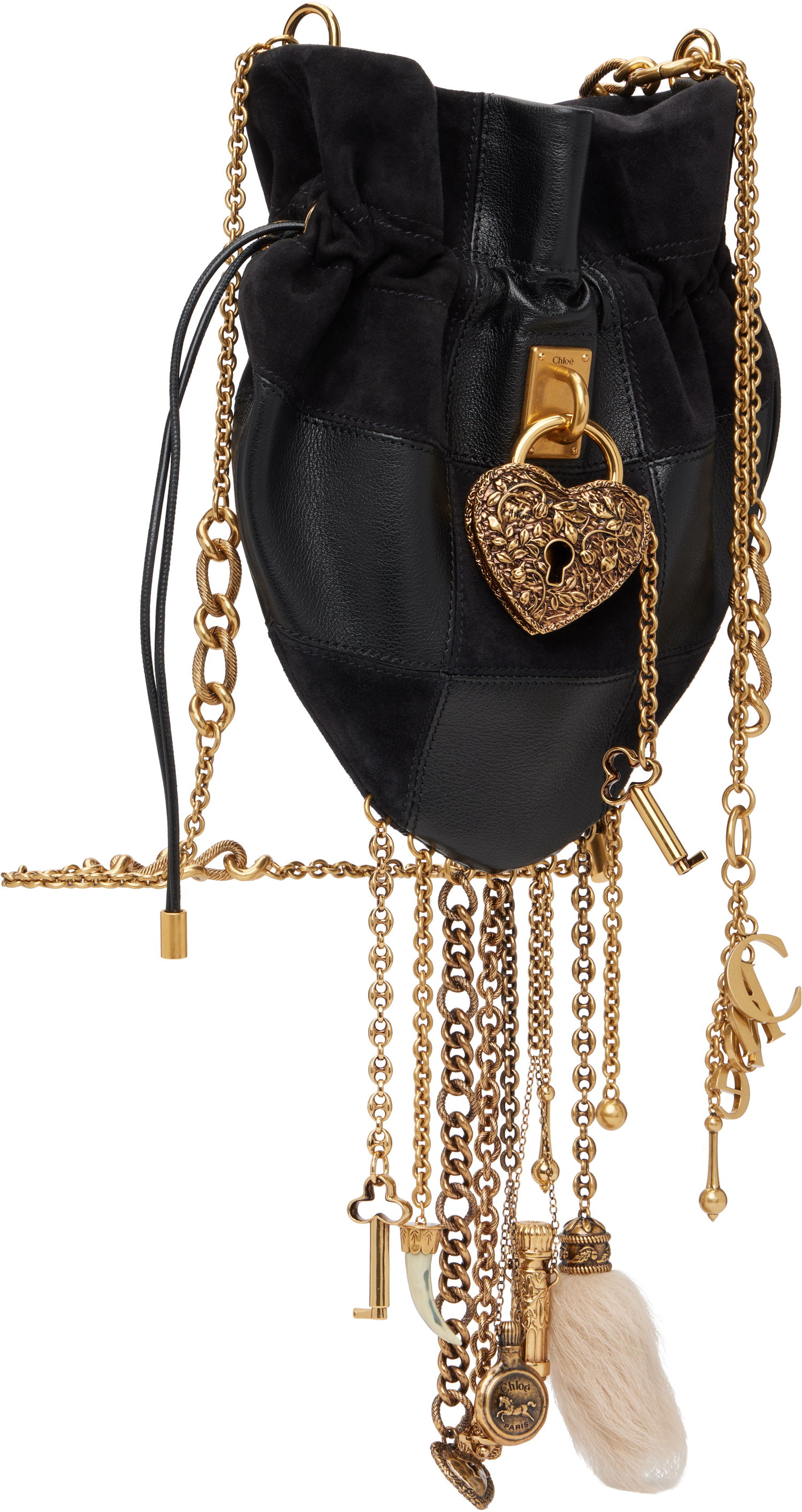 Дамска чанта CHLOÉ Château Treasures Charm-Embellished Drawstring Crossbody Bag Черно | CH25WS712Q24, 1